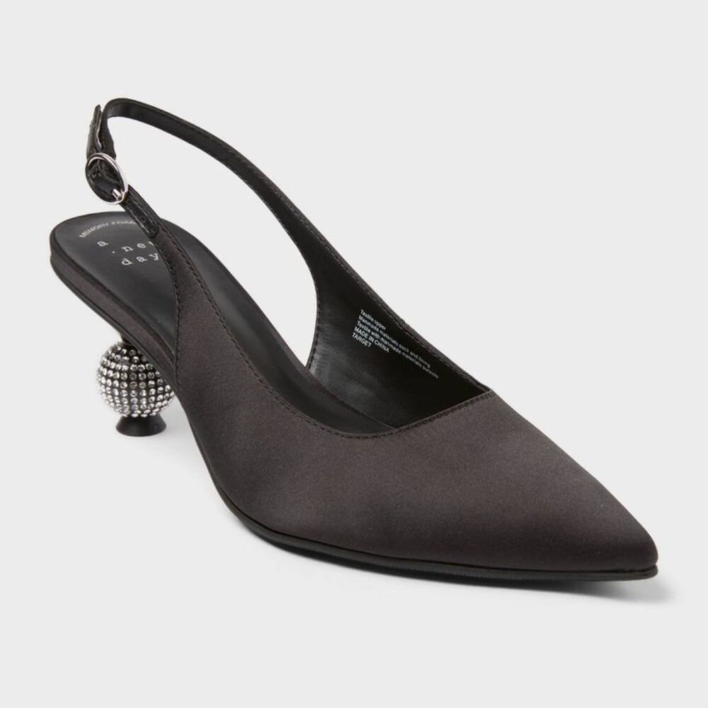 Women’s Simone Rhinestone Ball Heels - A New Day Black 8